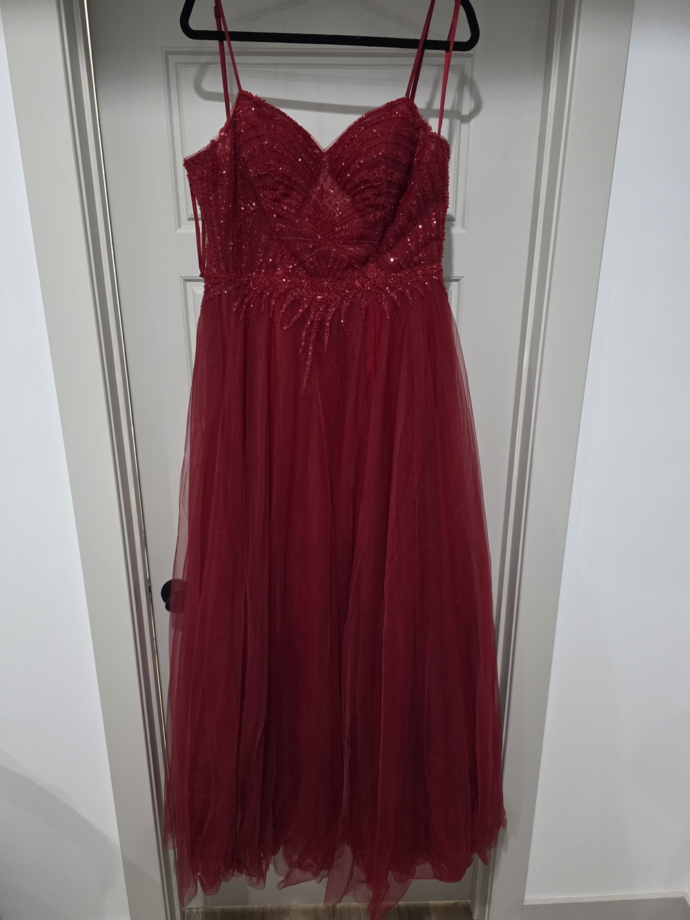 Red Sparkle Tulle Spaghetti-strap Dress